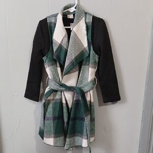 PatPat Kids' Green Plaid Cape with Belt